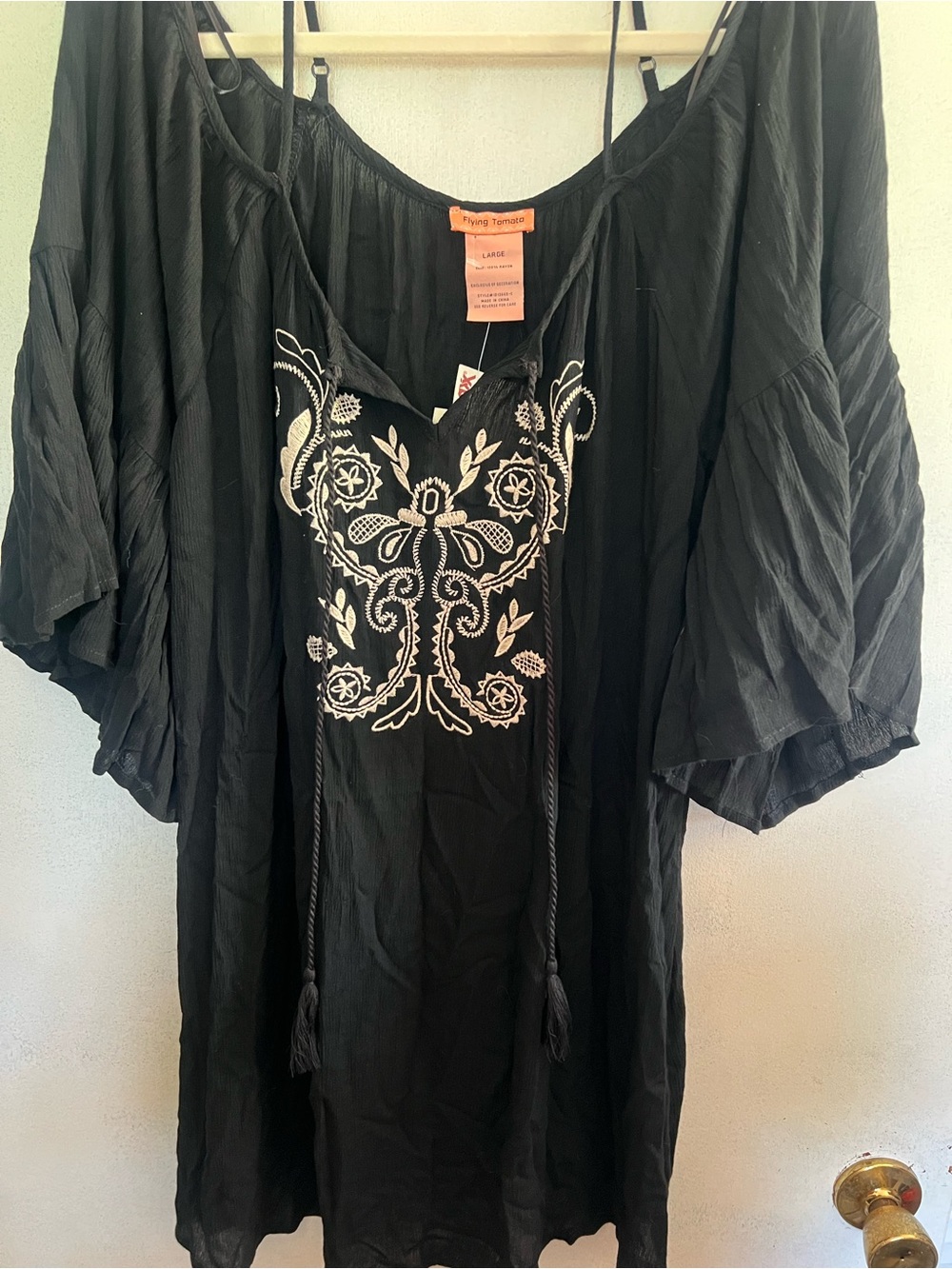 Flying Tomato Black Tunic with White Embroidered Front